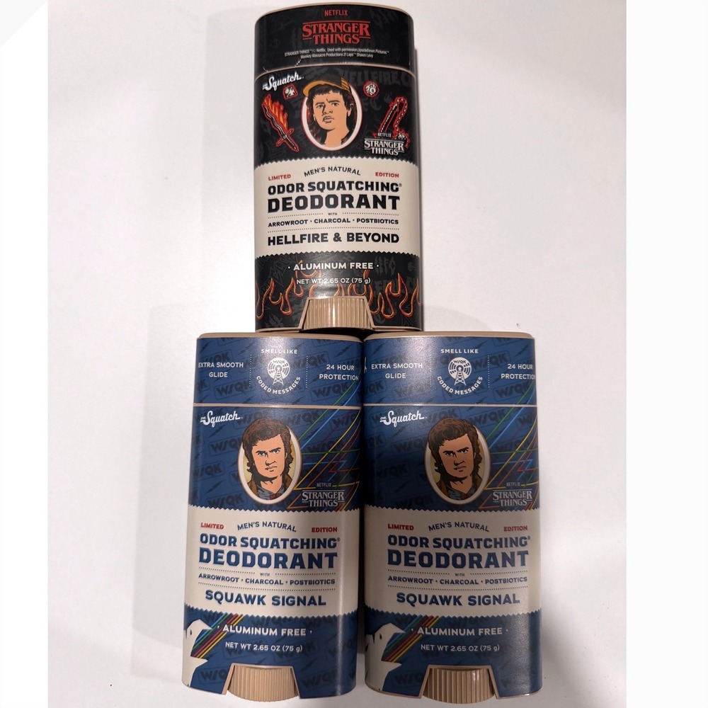 3 Pack Dr. Squatch Stranger Things Deodorant Hellfire & Beyond Squawk Signal NEW